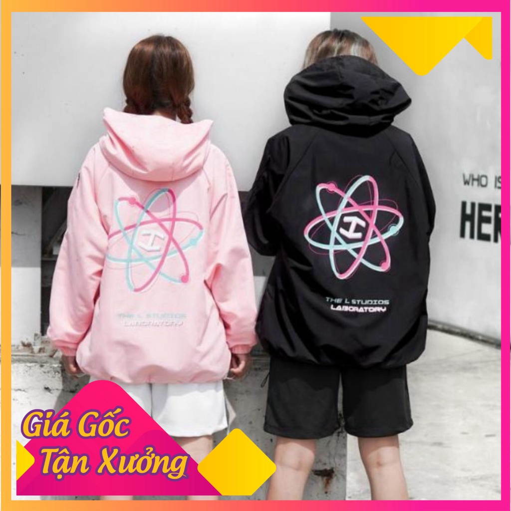 Áo khoác dù nữ đẹp unisex form rộng 2 lớp chống nước có nón Laboratory màu đen, hồng -  Không nhăn nhão, không phai màu