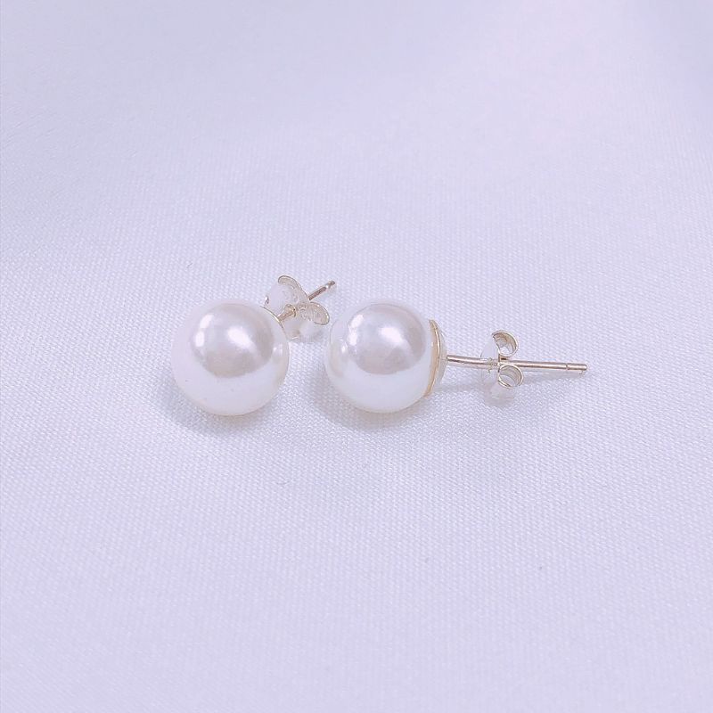 Bông tai bạc 925 nữ chốt thẳng đính hạt châu trắng 4li vĩnh viễn bảo hành