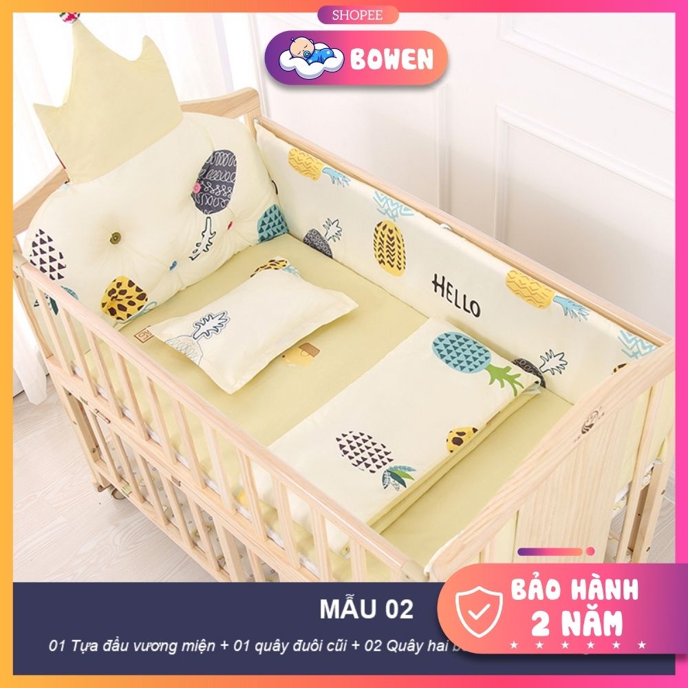 Cũi Gỗ Cho Bé ( Kèm Màn Và Quây Vương Miệng ), Nôi Cũi 2 Tầng Làm Từ Gỗ Thông Kích Thước 105x60x90cm