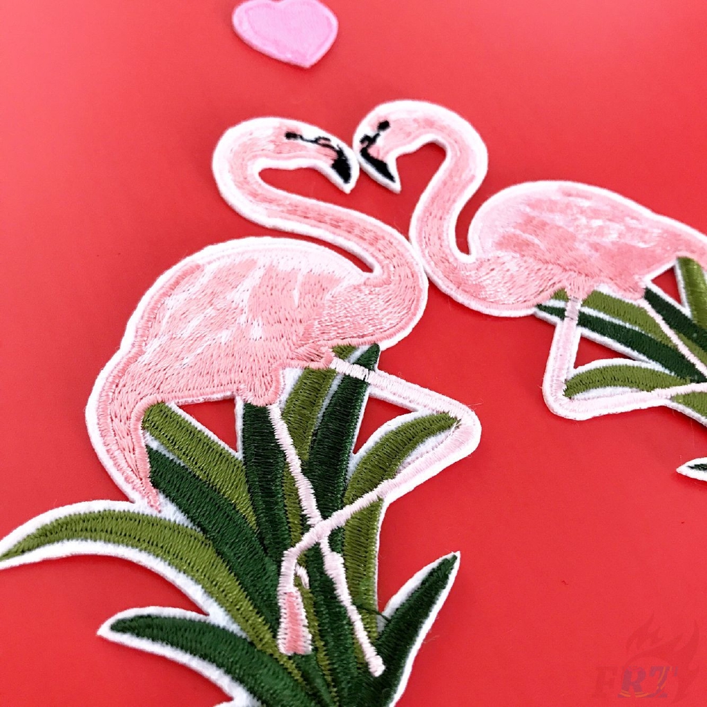 Miếng vá ủi/thêu hình chim hồng hạc xinh xắn trang trí quần áo DIY