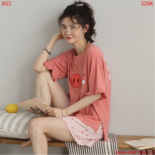 Bộ short màu cam hình theo cute (có hình chữ sau lưng) - Micha A52