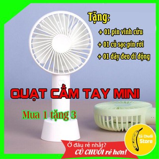 [XẢ LỖ] 📸 Quạt mini tích điện cầm tay có đế để bàn SẠC USB - 3 chế độ NHANH/CHẬM - Tặng kèm sạc pin - Dây deo di động