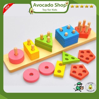 Đồ chơi xếp khối gỗ tư duy - Giá cụ Montessori