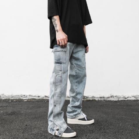 Quần Jeans ống rộng, túi hộp kết hợp 2 hàng cục cao cấp, Quần ống rộng phong cách Streetwear hottrend **( .