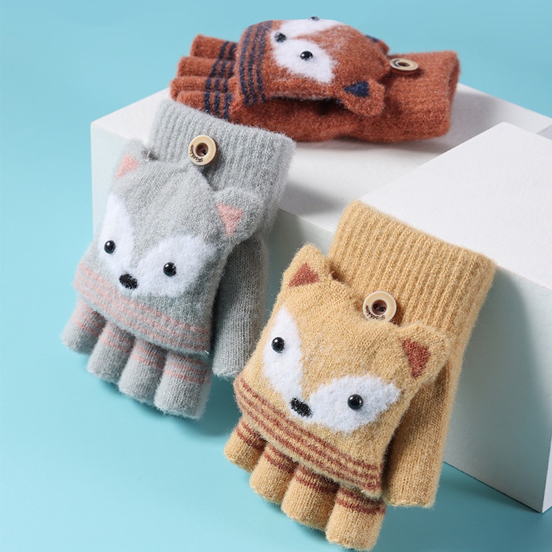 Găng Tay Dệt Kim Hở Ngón Họa Tiết Hoạt Hình Giữ Ấm Mùa Đông Cho Bé