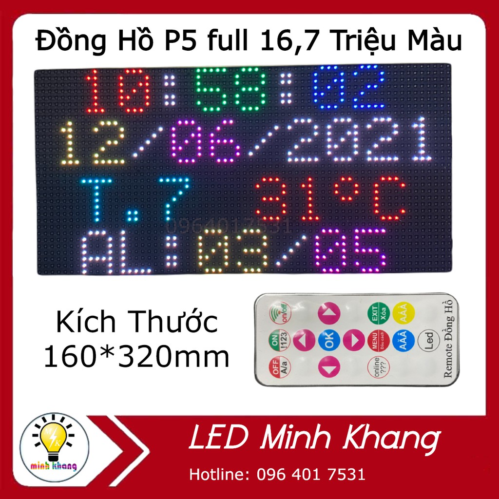 Combo Đồng Hồ LED P5 full 16,7 triệu màu [ Free Nguồn] Đủ bộ