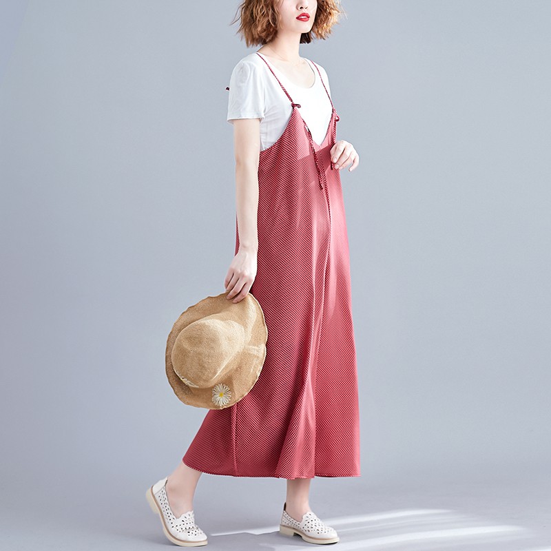 [ORDER] Quần yếm nữ bigsize ống rộng đỏ chấm bi trẻ trung (fit 70kg) | BigBuy360 - bigbuy360.vn