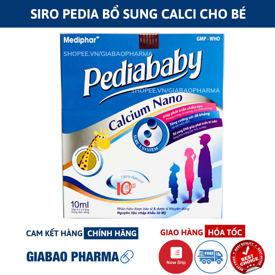 Siro PEDIABABY bổ sung calci cho trẻ, cải thiện tình trạng còi xương ở bé – Hộp 20 ống