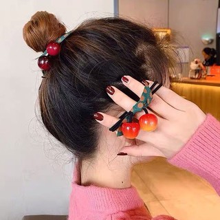 Dây buộc tóc quả cherry nơ xanh