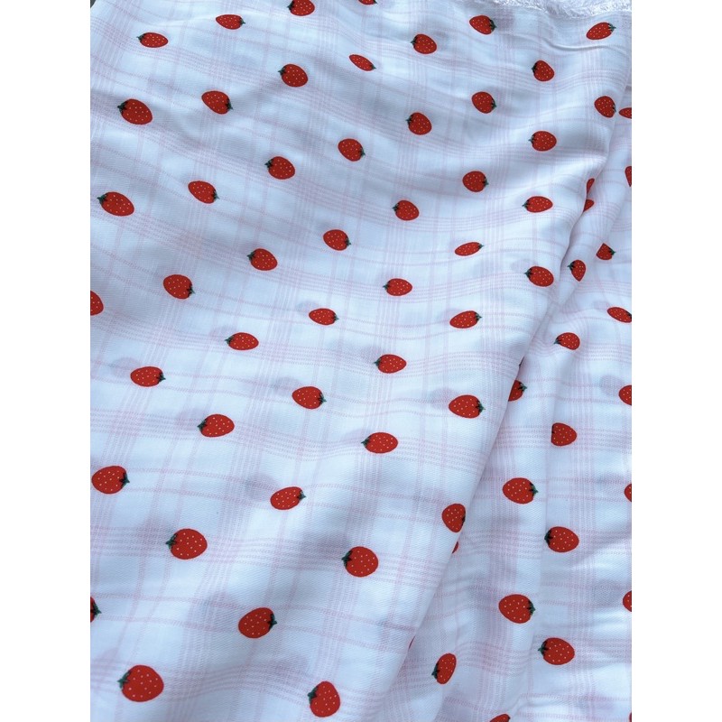 vải đũi mềm mát mịn hình quả dâu nền kẻ