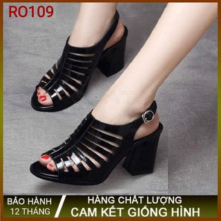 Giày cao gót nữ đẹp đế vuông 7p màu đen hàng hiệu rosata ro109