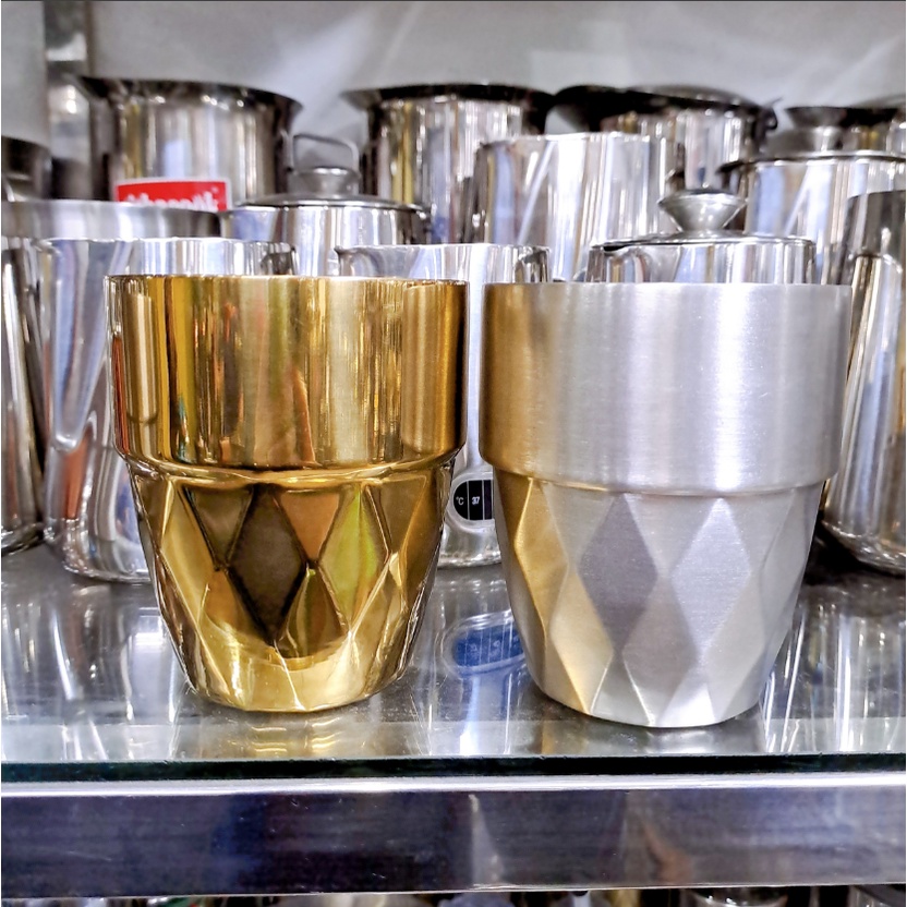 Ly Inox mặt cắt kim cương bằng 304 cao cấp dung tích 330ml Cốc Inox không nắp uống nước cà phê cocktail
