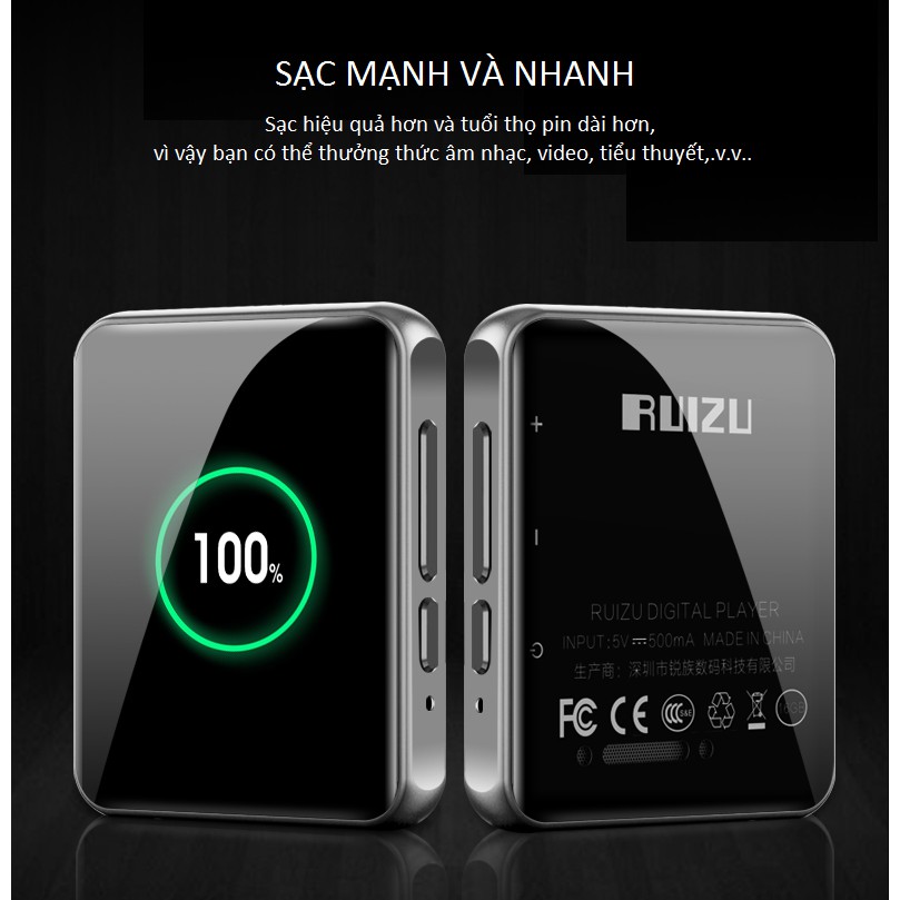 Máy Nghe Nhạc MP3 Bluetooth Ruizu M9 Bộ Nhớ Trong 16GB - Hàng Chính Hãng