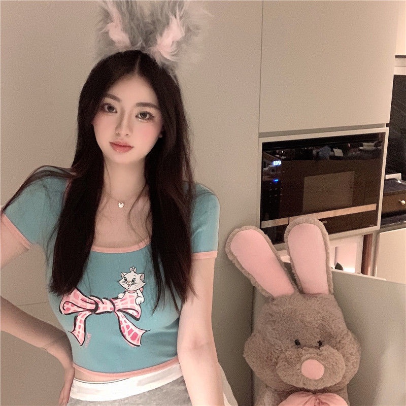 Áo croptop nữ Áo Thun NgắN Tay DáNg Ôm In HọA TiếT JL-TX-339