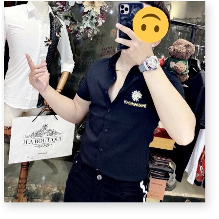 Áo Sơ Mi Đũi Nam Thêu Hoa Cúc Hot Trend. HP