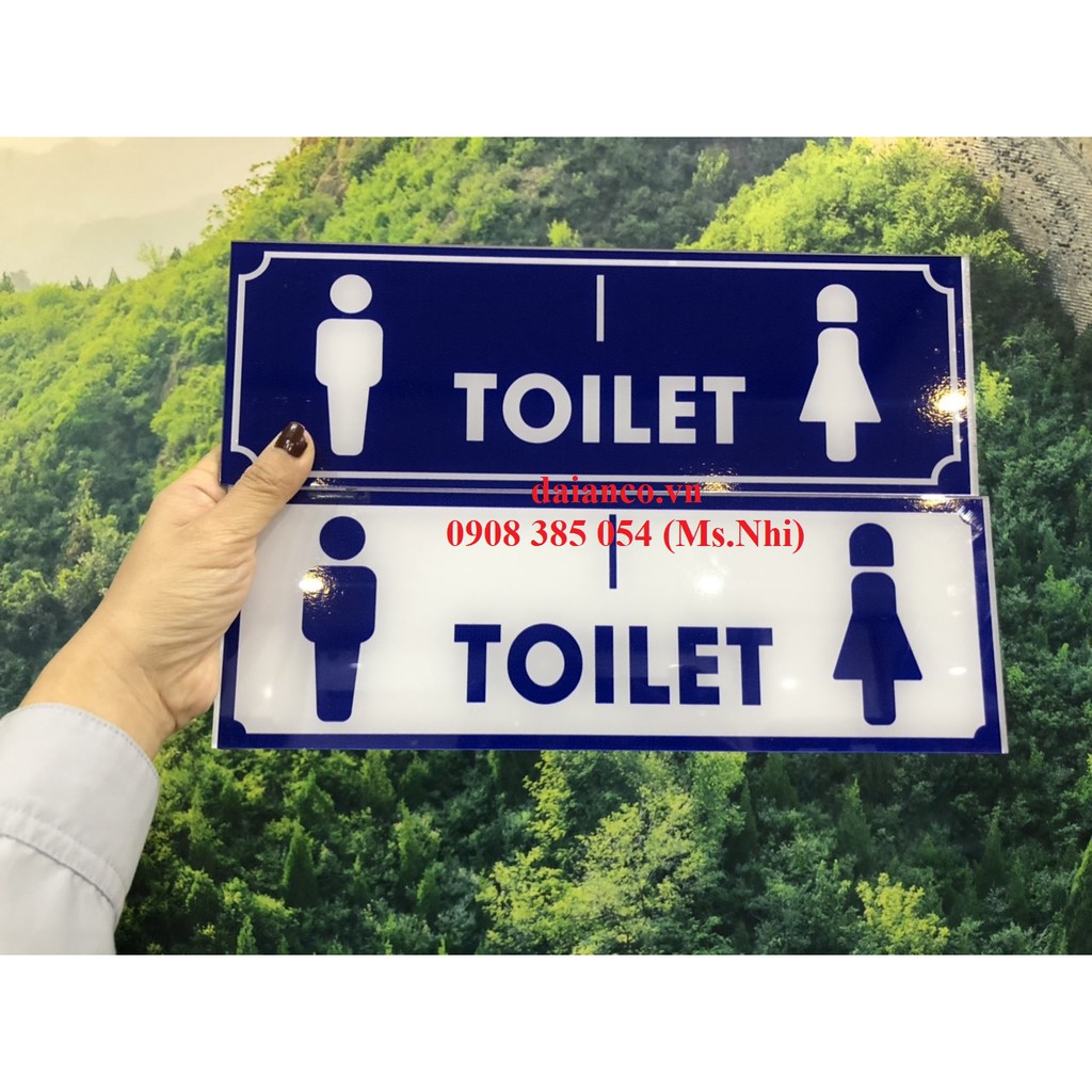 Bảng báo chỉ dẫn nhà vệ sinh chất liệu mica- KT 10x30cm- Hình thật, có sẵn
