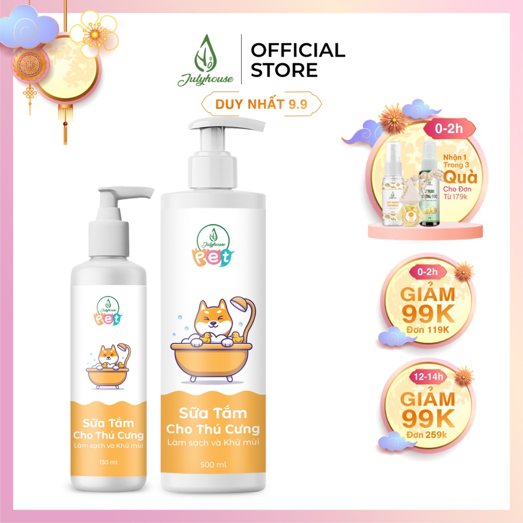 Sữa tắm cho chó mèo 150ml/500ml Julyhouse thơm mát khử mùi hôi
