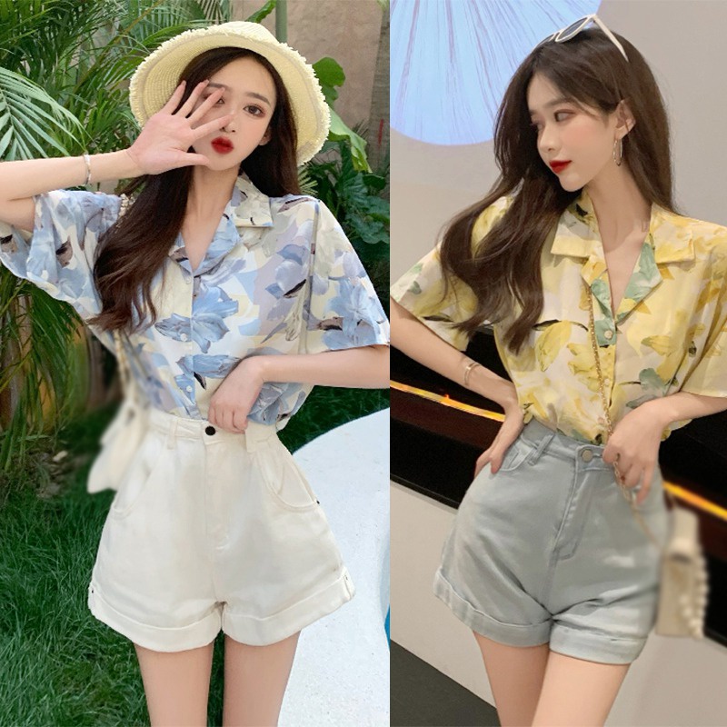 Áo Sơ Mi Tay Ngắn Cổ Bẻ Dáng Rộng Thời Trang Mùa Hè Cho Nữ