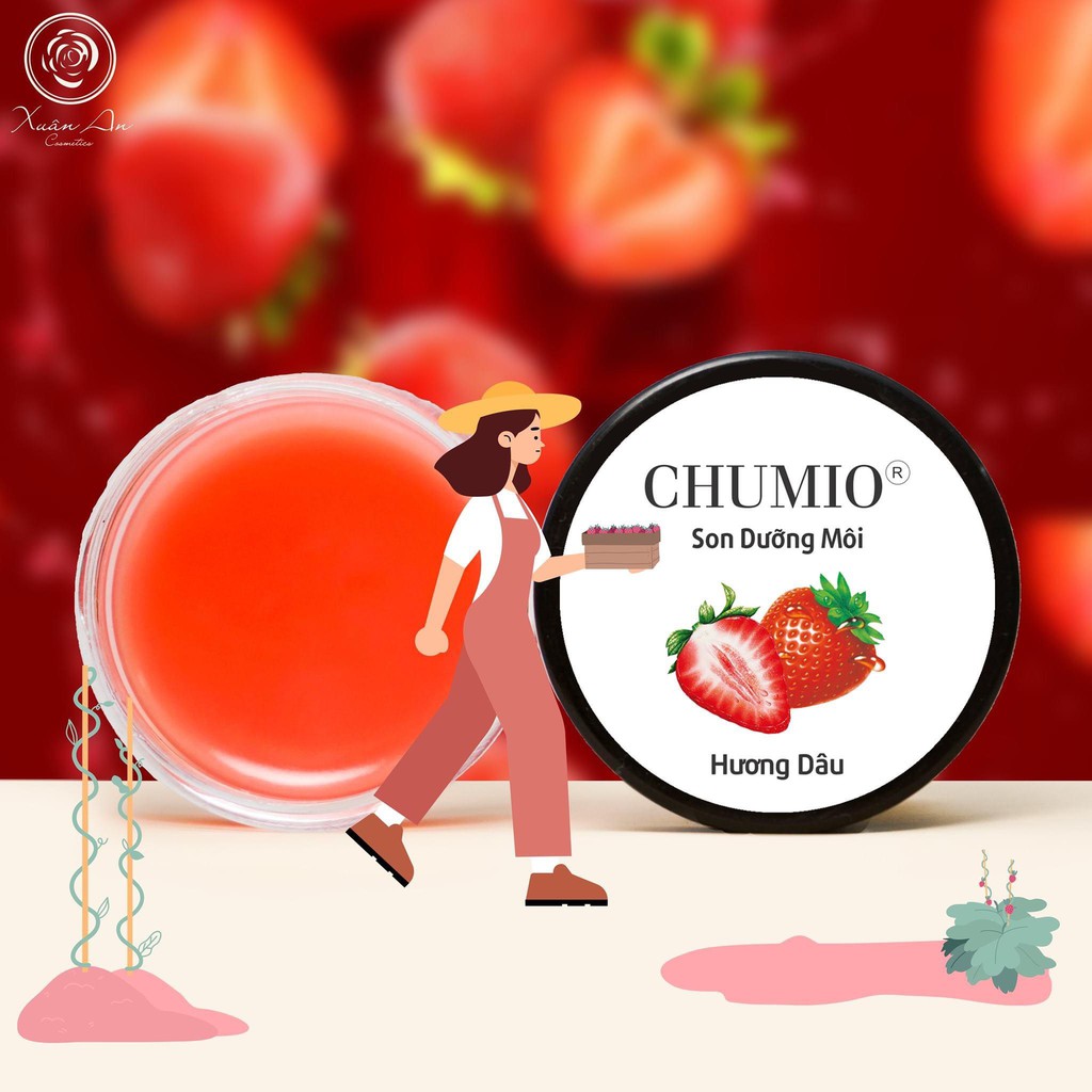 Combo Tẩy Tế Bào Chết Môi và Son Dưỡng Môi Chumio 100% thiên nhiên - Hương dâu [Combo Chumio Dâu]