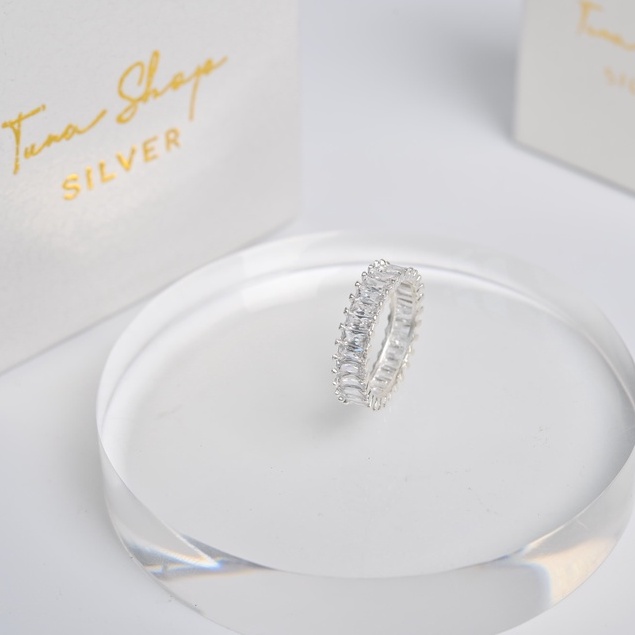 Nhẫn Bạc gắn full đá, Nhẫn bạc nữ xinh 𝑪𝒂𝒎 𝒌𝒆̂́𝒕 𝒄𝒉𝒖𝒂̂̉𝒏 𝑩𝒂̣𝒄 TUNA SILVER Trang sức Bạc