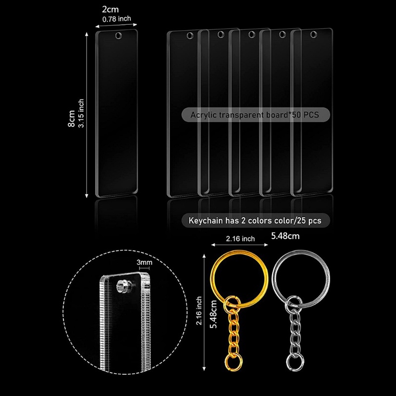 Set 50 Móc Khóa Acrylic Hình Chữ Nhật Rỗng Trong Suốt Dùng Làm Đồ Thủ Công DIY