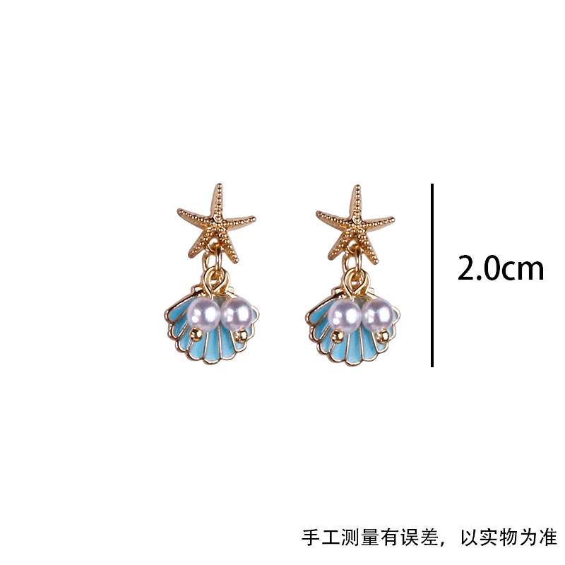 Khuyên Tai Hình Vỏ Sò / Sao Biển Đính Ngọc Trai Mạ Bạc 925 Phong Cách Hàn Quốc Dễ Thương
