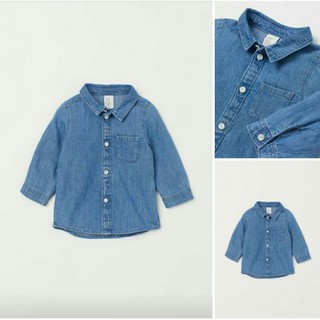 Áo sơ mi Denim chất mềm săn sale H.M UK sz 6-9 (form rộng 7.5-9.5kg)