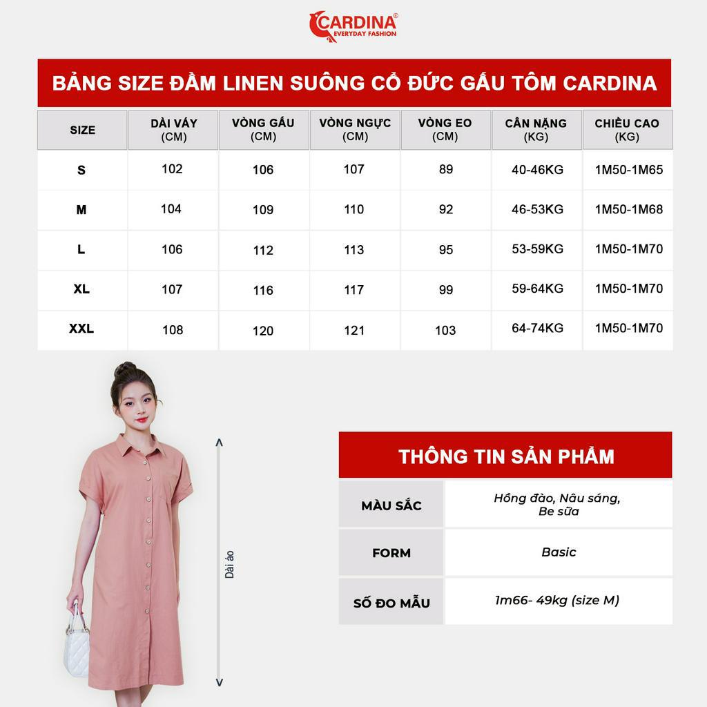 Đầm Nữ 𝐂𝐀𝐑𝐃𝐈𝐍𝐀 Chất Linen Cao Cấp Dáng Suông Cổ Đức Gấu Tôm Cài Khuy Giữa Thanh Lịch 3VLI01