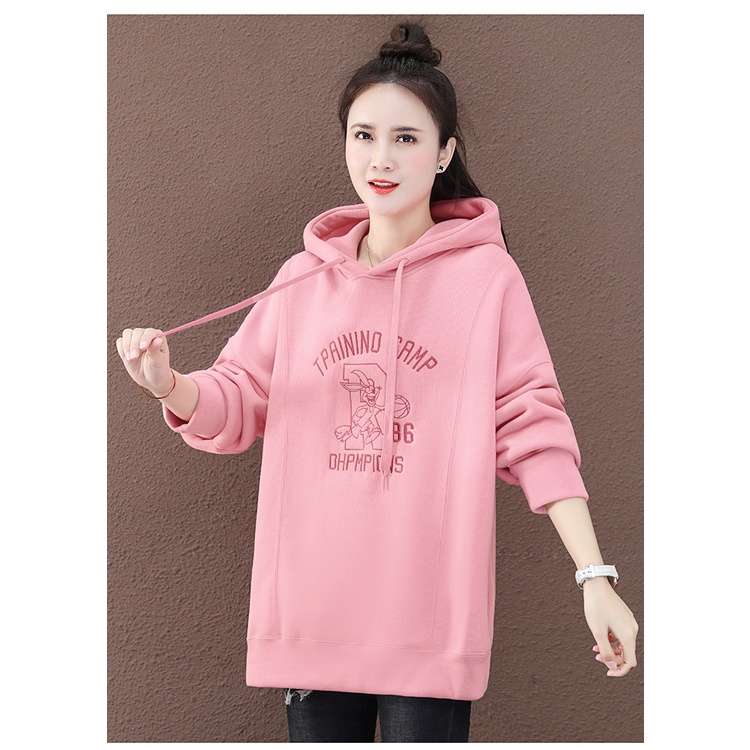 ZHELIHANGFEI Áo Hoodie Dáng Rộng Thêu Họa Tiết Hoạt Hình Xinh Xắn Theo Phong Cách Thể Thao