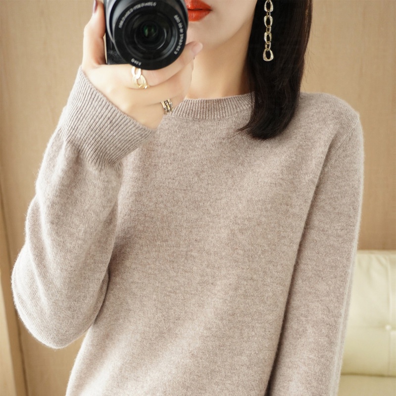 Áo Sweater Mỏng Tay Dài Cổ Tròn Màu Trơn Phong Cách Thời Trang Thu Đông Mới Cho Nữ