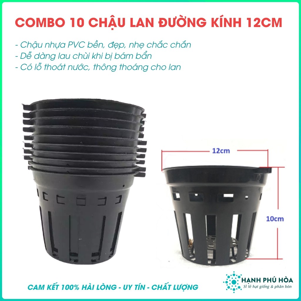 Bộ 10 Chậu Nhựa Trồng Lan Đường Kính 12cm- Bền, Dẻo, Có Lỗ Thoát Nước, Có Thể Cài Móc Treo Lên Cao