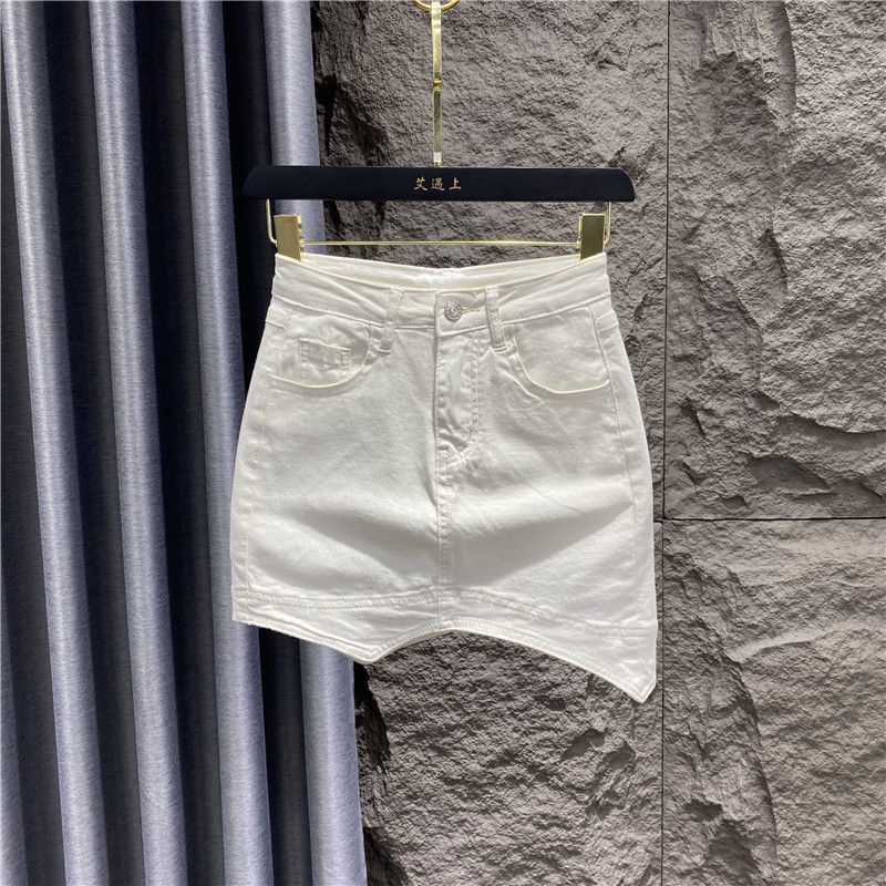 Jiashucheng Chân Váy Denim Chữ a Vạt Lệch Phong Cách Mới