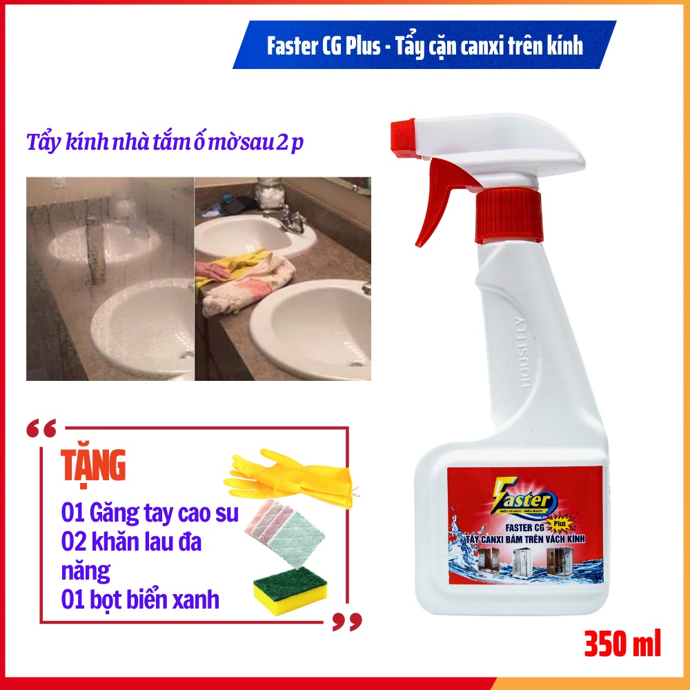 [SIÊU MẠNH] Chai xịt tẩy cặn đá vôi, nấm mốc làm ố mờ kính nhà tắm, cabin tắm, FasterCG Plus