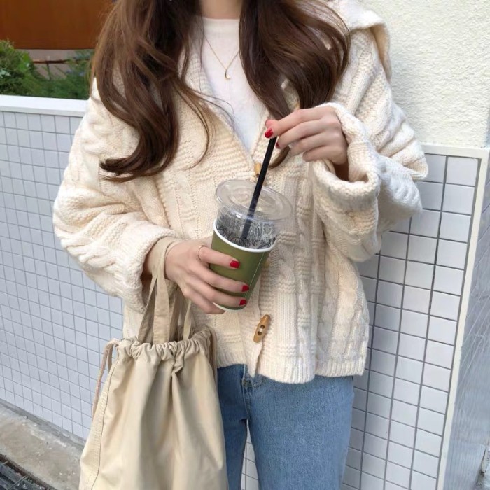 Áo khoác len Cardigan dày dặn ấm áp xinh xắn kiểu Hàn Quốc