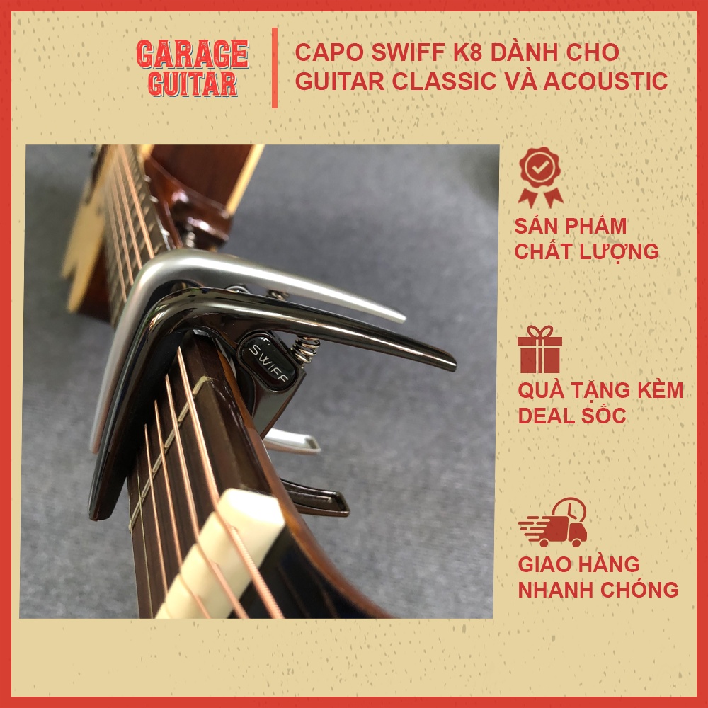 Kẹp capo siêu chắc dùng được đàn guitar classic và acoustic SWIFF cao cấp bằng kim loại đúc nguyên khối - Garage Guitar
