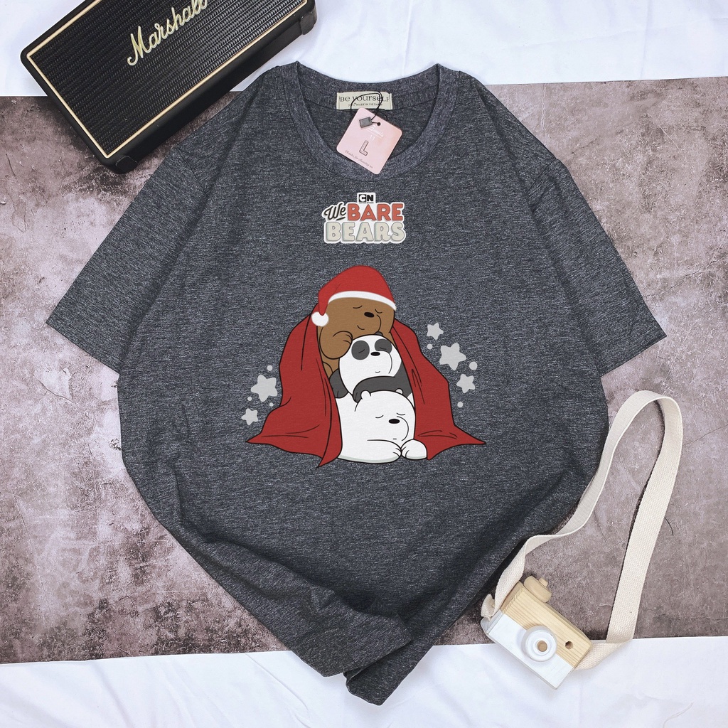 Áo Thun Tay Ngắn Unisex Đủ Size M L XL - NOEL 3 CON GẤU ẤM ÁP
