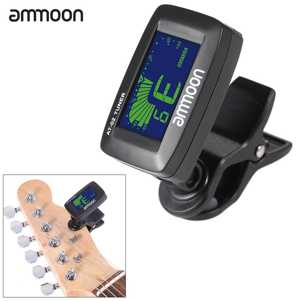 Ĩ ammoon AT-02 Electric Tuner Clip-on Three Colors Backlit Screen for Guitar Chromatic Bass Ukulele Universal Portable