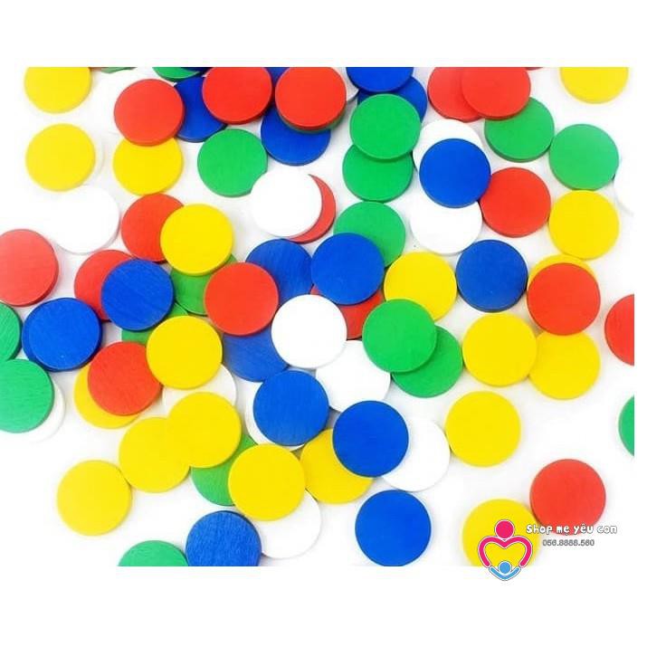 Giáo Cụ Montessori - 100 Hạt Gỗ Màu - Xu Màu