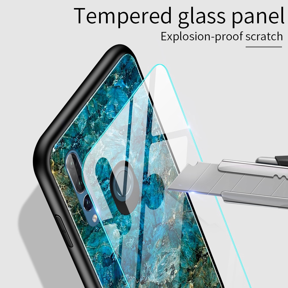 Huawei Honor 9X Premium Global Version Case Cover Marble Tempered Glass Soft TPU Frame Back Case