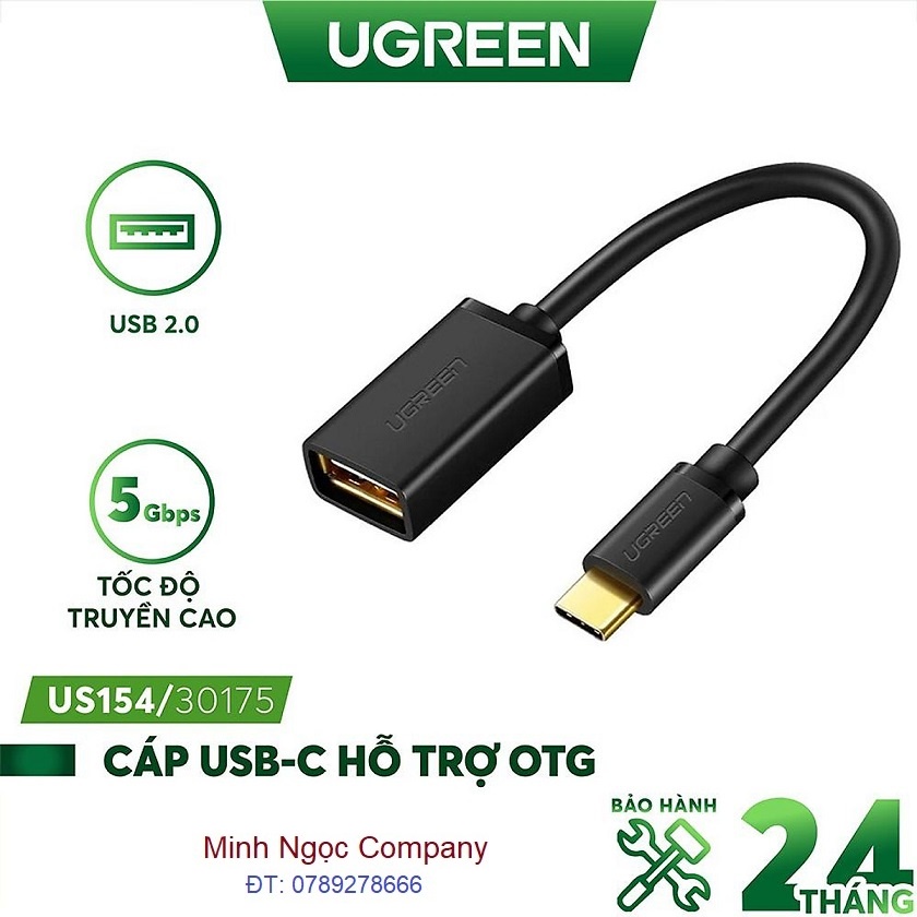 Cáp chuyển USB Type-C sang USB 2.0 chuẩn A cổng âm chính hãng Ugreen 30175