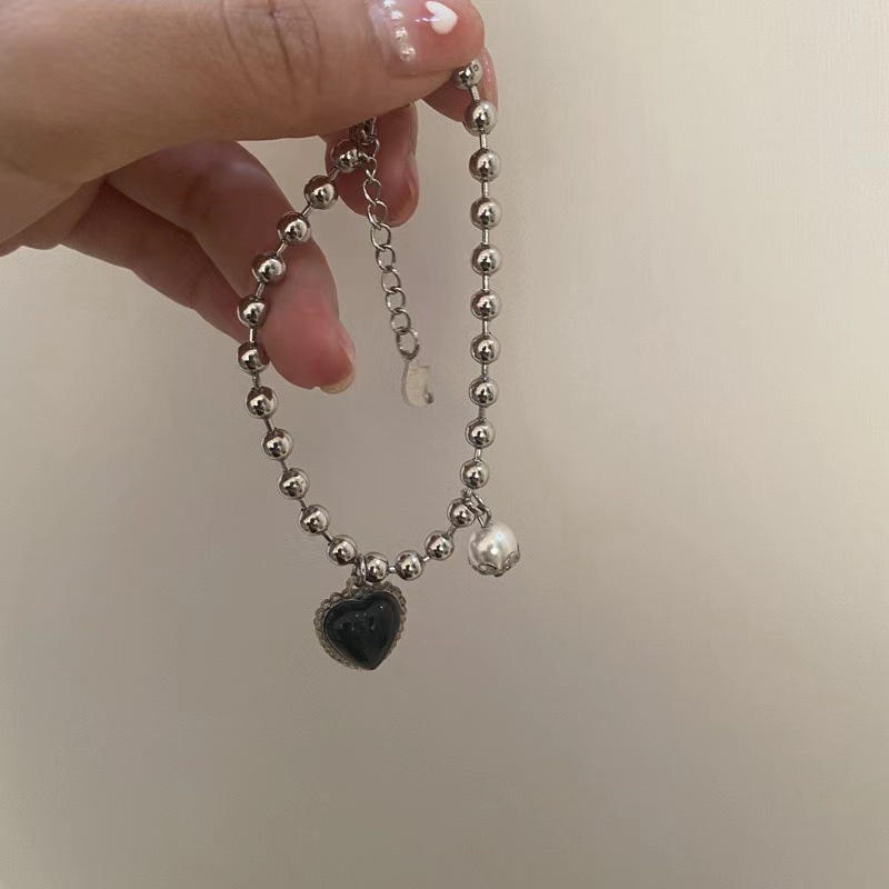 Vòng Đeo Tay Bằng Thép Titan Màu Đen Đính Ngọc Trai  191187Vòng Đeo Tay Kiểu Hip-Hop Cá Tính