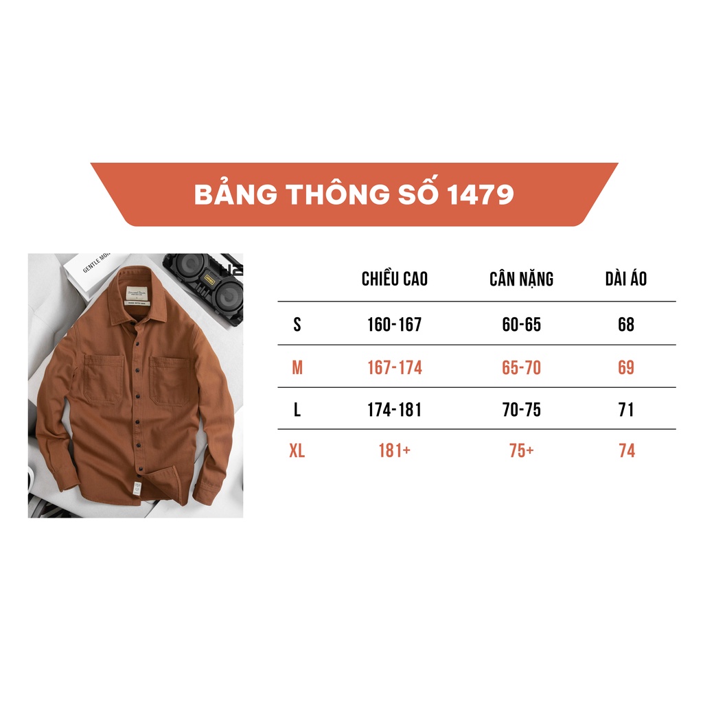 Áo Sơ Mi Nam Kaki  H2T Simwood Denim, Dáng rộng phong cách hàn quốc, 2 Túi bản to Ngực 2 Bên 1479