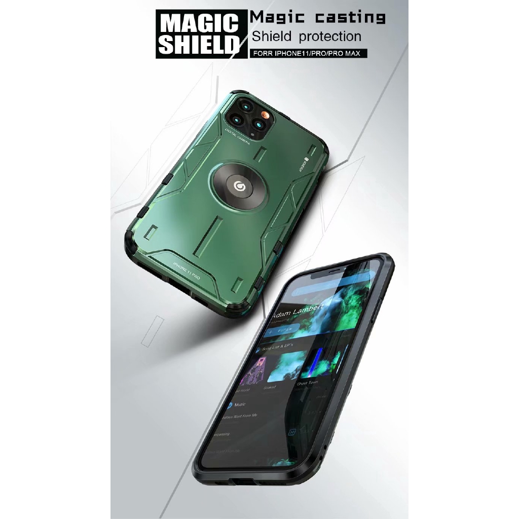 iPhone 11 Pro Max XS XR Magic Shield Aluminum Case CNC Metal Hard Cover with Stand Ring