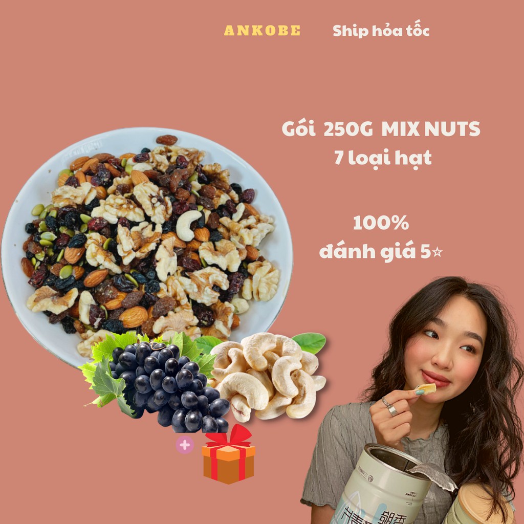 Túi 250g Granola 7 loại hạt không đường, hỗ trợ giảm cân, nhiều dinh dưỡng và tốt cho mẹ bầu, hạt sấy thơm giòn