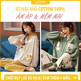 Bộ pijama nữ dài cotton quảng châu cao cấp