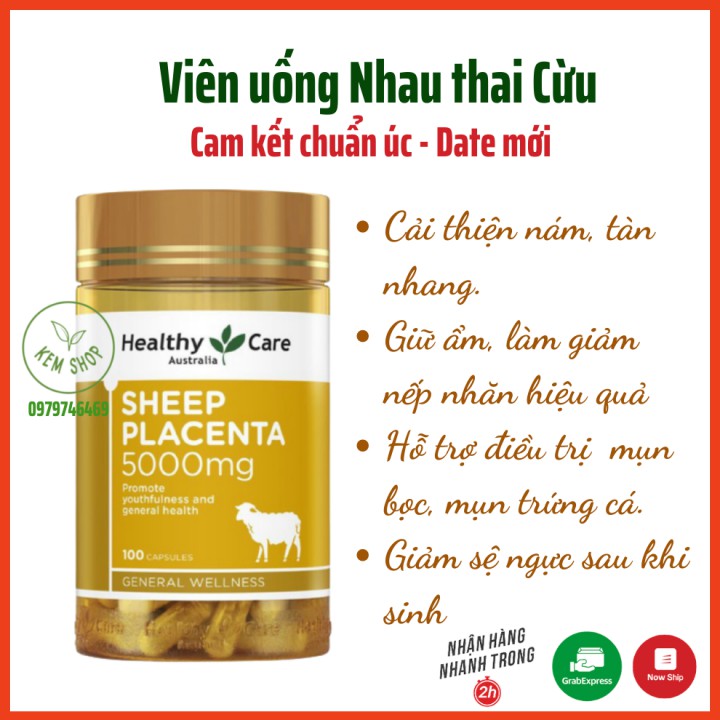 [Cam kết chuẩn Úc] Nhau Thai Cừu Úc Sheep Placenta Healthy Care 5000mg - 100 viên, chống lão hóa, nâng cơ, mờ nám