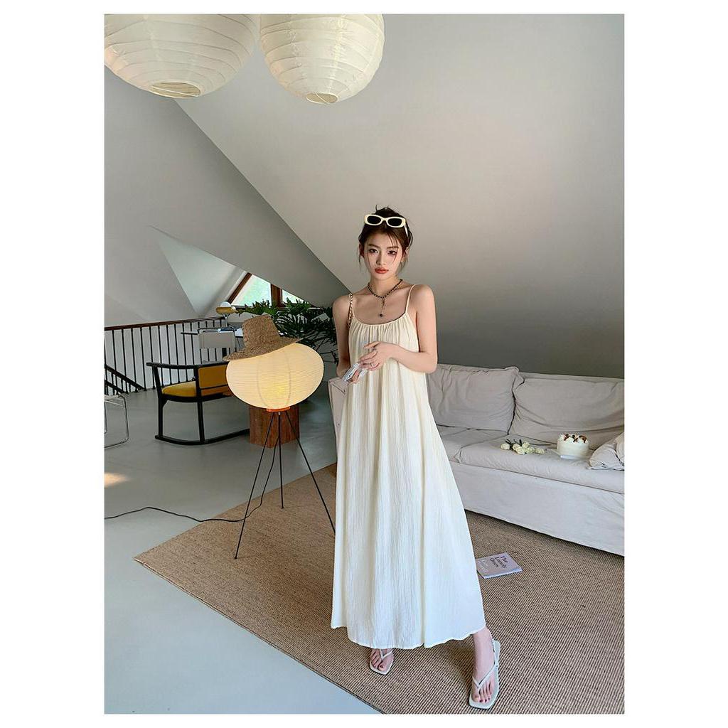 Đầm Hai Dây Dáng Rộng Màu Trơn Phong Cách Thời Trang Mùa Hè Hàng Mới 63284