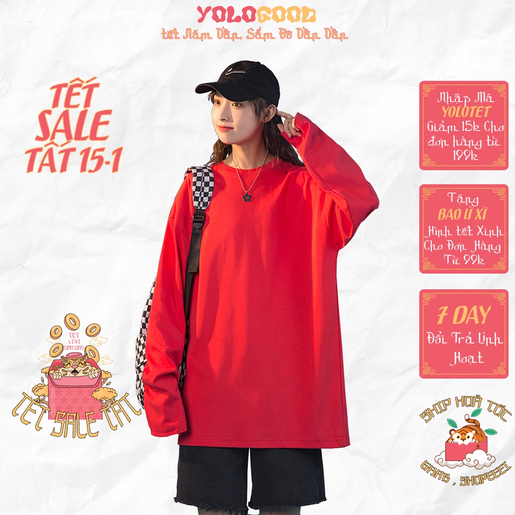 Áo thun dài tay trơn  MÀU ĐỎ  phông Unisex nam nữ tee oversize form rộng pull Ulzzang Streetwear Hàn Quốc vải mềm