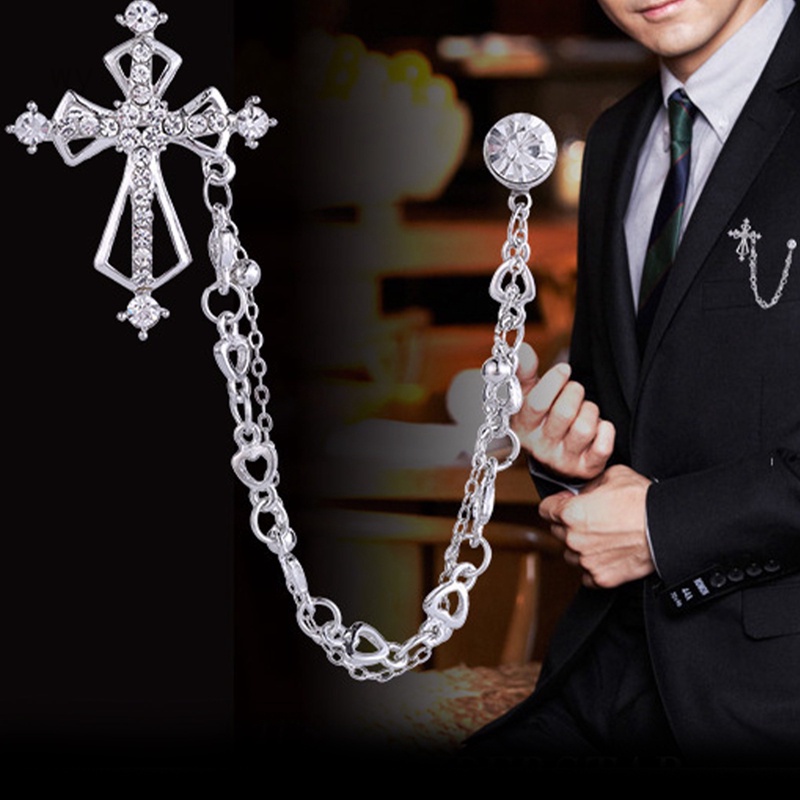 Trâm Cài Áo Hình Thánh Giá Mạ Bạc Đính Đá Thời Trang Sang Trọng Cho Nam