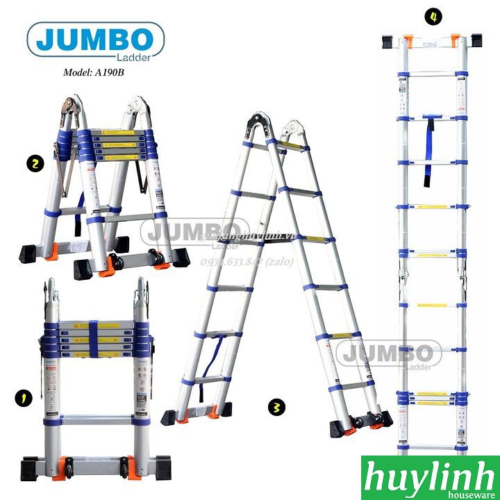 Thang nhôm rút đôi chữ A Jumbo A190B - 3.8 mét